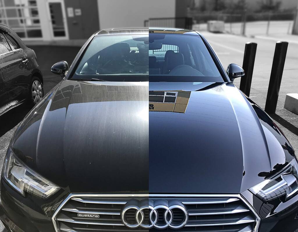 Ceramic coating being applied to a car's paintwork